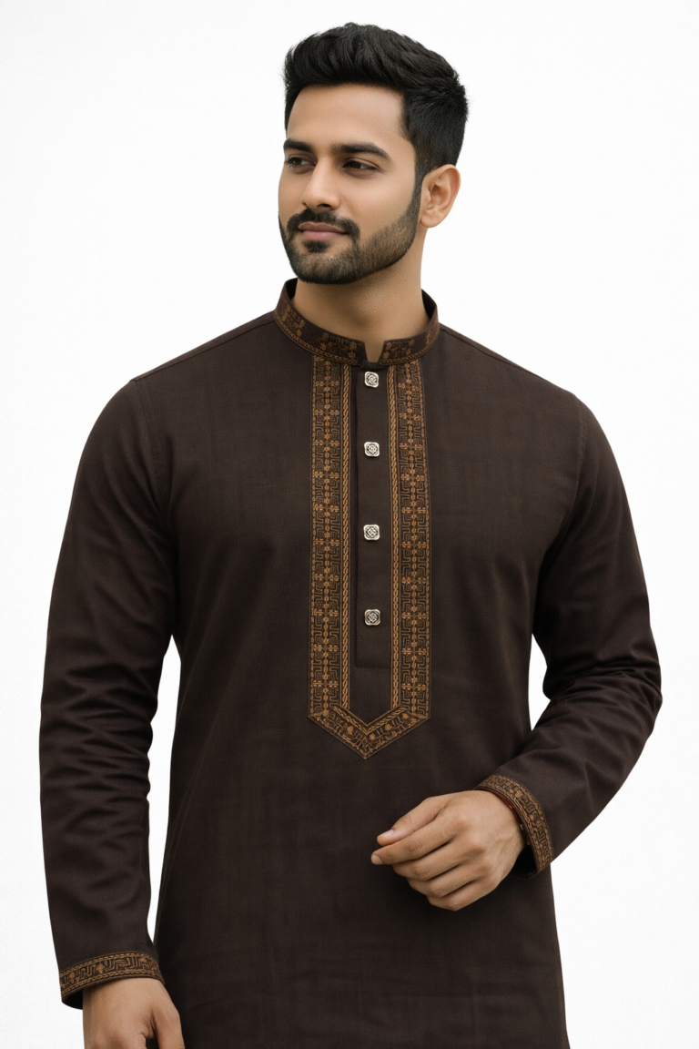 Brown Embroidered Panjabi