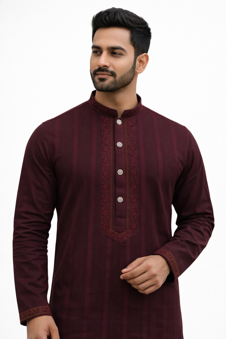 Maroon Cotton Panjabi