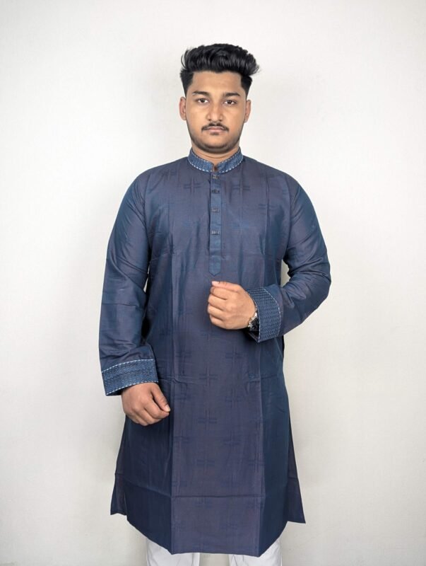 Navy Blue Textured Punjabi