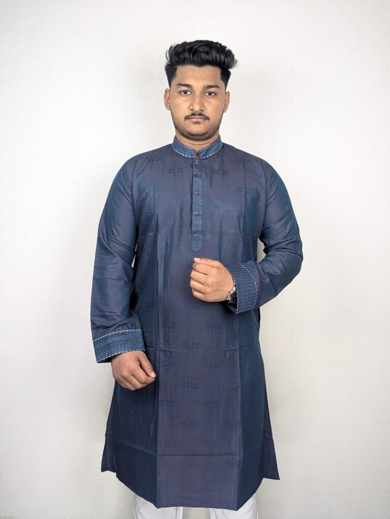 Navy Blue Textured Punjabi
